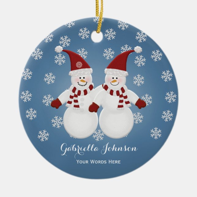Personalised Snowman Twins Ornament (Front)