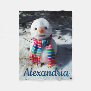 Personalised Snowman with Rainbow Scarf Fleece Blanket