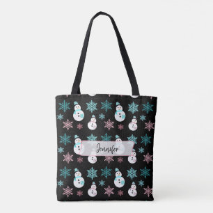 Personalised Snowmen and Snowflakes Christmas Tote Bag