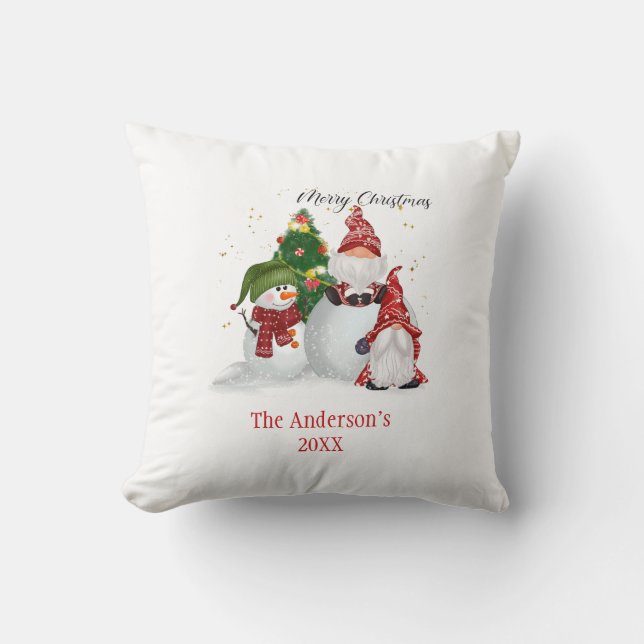 Personalised Snowmen Gnomes Christmas  Cushion (Front)