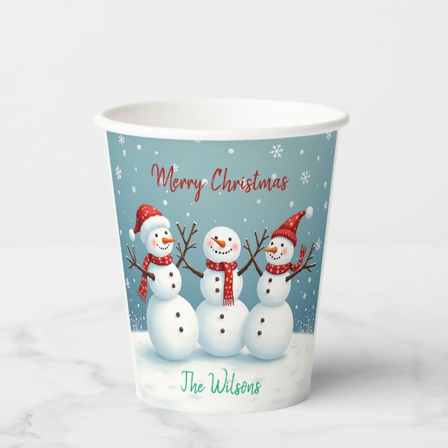 Personalised snowmen paper cups (Front)