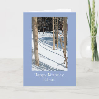 Personalised Snowy Aspens Birthday Card Template
