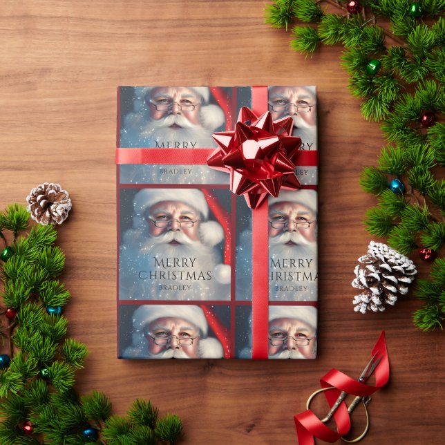 Personalised Snowy Santa Christmas Wrapping Paper (Holiday Gift)