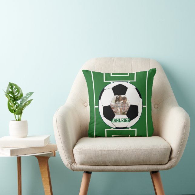 Personalised Soccer Ball and Field Photo template Cushion (Chair)