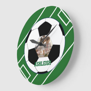 Personalised Soccer Ball and Field Photo template Large Clock