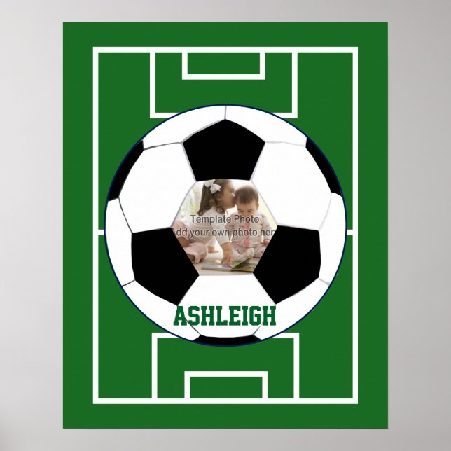 Personalised Soccer Ball and Field Photo template Poster (Front)