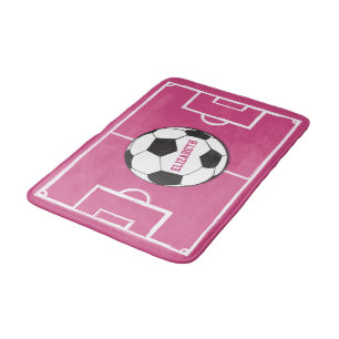 Personalised Soccer Ball and Field Pink Bath Mat