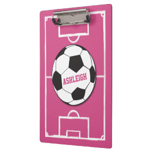 Personalised Soccer Ball and Field Pink Clipboard