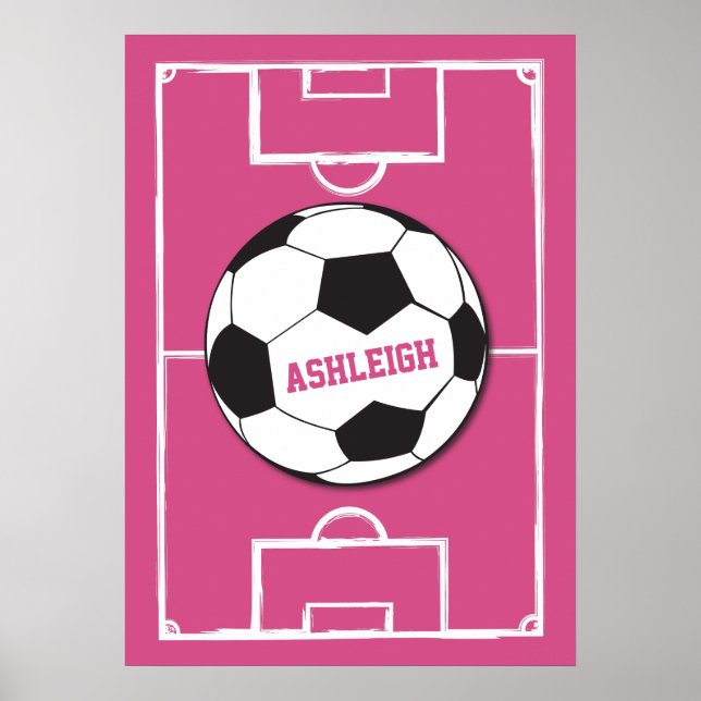 Personalised Soccer Ball and Field Pink Poster (Front)