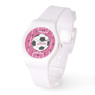 Personalised Soccer Ball and Field Pink Watch