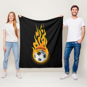 Personalised Soccer Ball in Flames Team Player Fleece Blanket