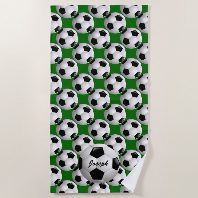 Personalised Soccer Ball on Football Pattern Beach Towel (Front)