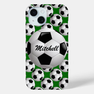 Personalised Soccer Ball on Football Pattern iPhone 15 Case