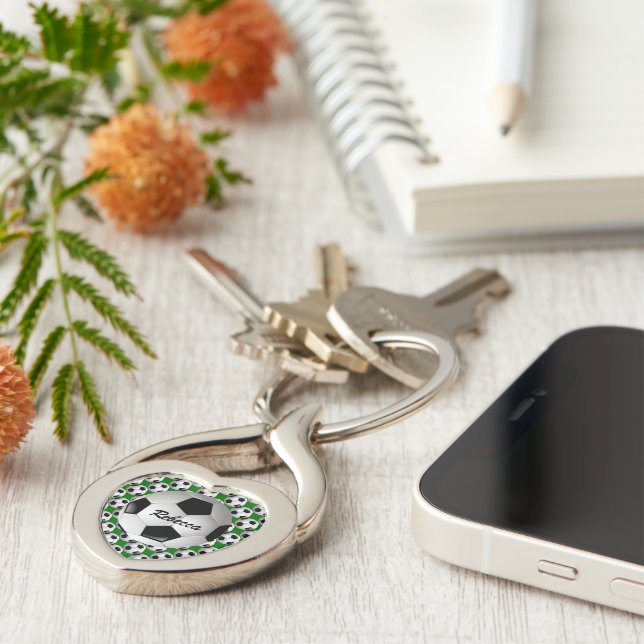Personalised Soccer Ball on Football Pattern Key Ring (Side)