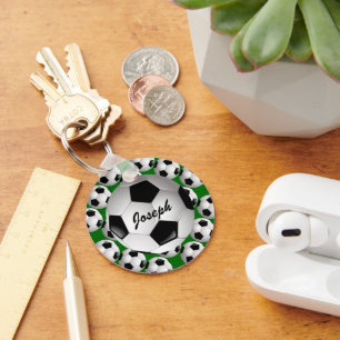 Personalised Soccer Ball on Football Pattern Key Ring
