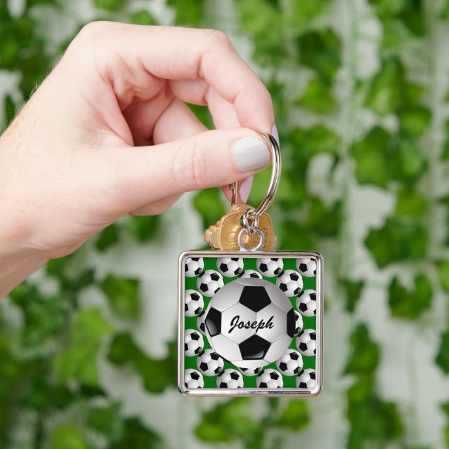 Personalised Soccer Ball on Football Pattern Key Ring (Hand)
