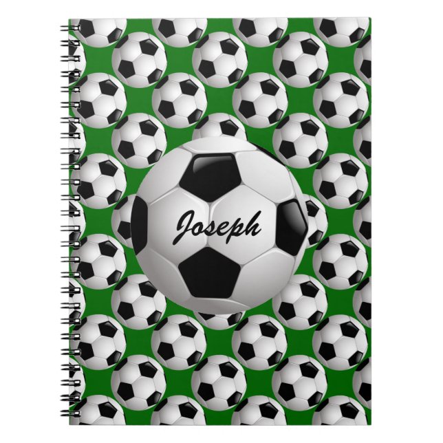 Personalised Soccer Ball on Football Pattern Spiral Notebook (Front)