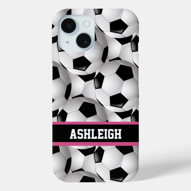 Personalised Soccer Ball Pattern Black Pink White Case-Mate iPhone Case (Back)
