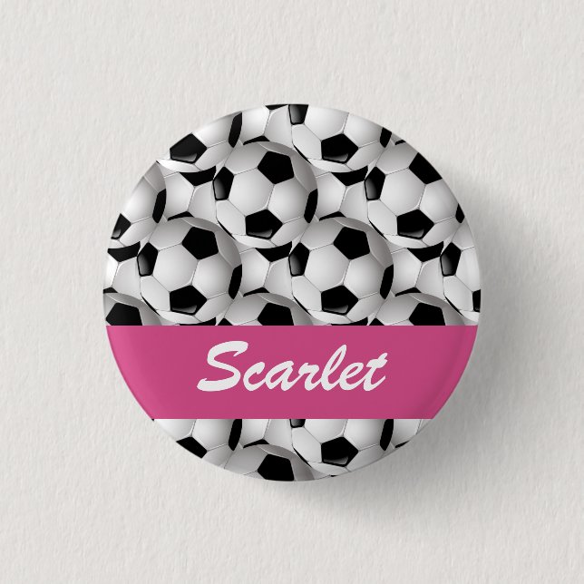 Personalised Soccer Ball Pattern Pink 3 Cm Round Badge (Front)
