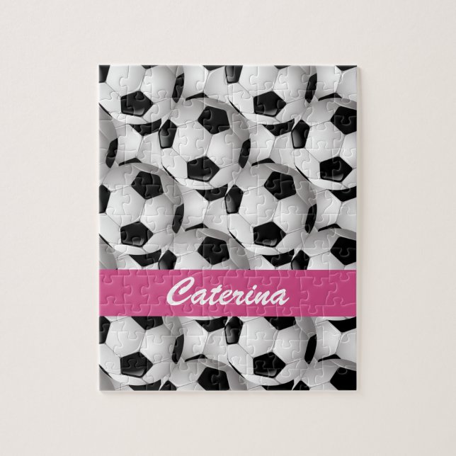 Personalised Soccer Ball Pattern Pink Jigsaw Puzzle (Vertical)