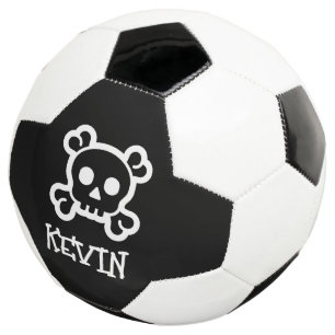 Personalised soccer ball with skull and bones logo