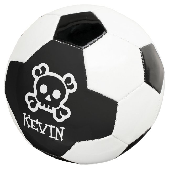 Personalised soccer ball with skull and bones logo (Three Quarter)