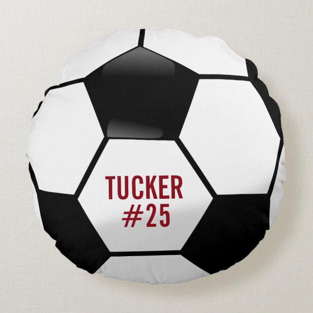 Personalised Soccer Ball with Team Name and Number Round Cushion (Front)