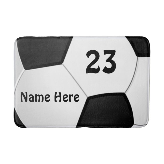 Personalised Soccer Bath Mat Your Name and Number (Front)