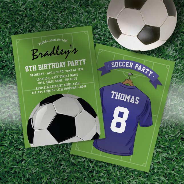 Personalised Soccer Blue Jersey Birthday Invitation (Creator Uploaded)