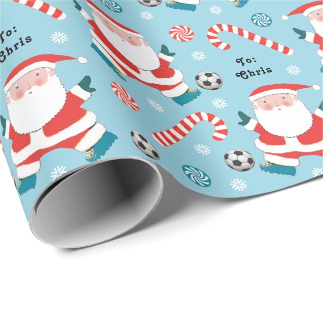 Personalised Soccer Christmas Gift Wrapping Paper (Roll Corner)