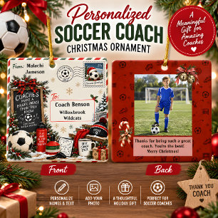 Personalised Soccer Coach Christmas Postcard Ceramic Ornament
