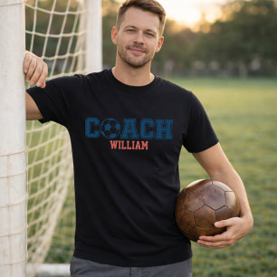 Personalised Soccer Coach Name Varsity Typography T-Shirt