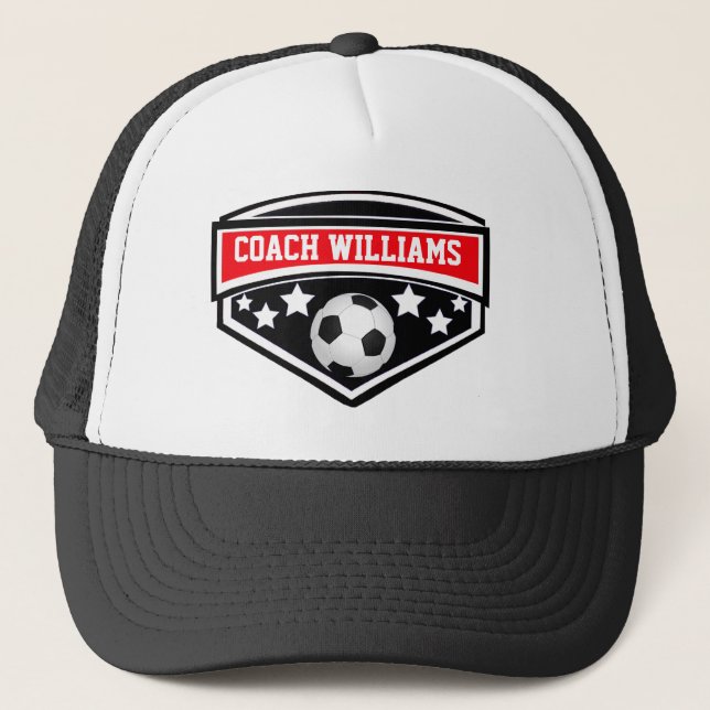 Personalised Soccer Coach Star Emblem Trucker Hat (Front)