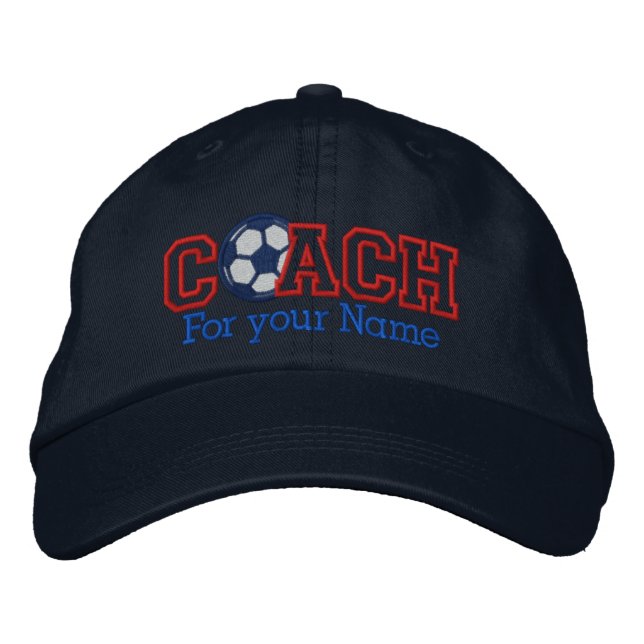 Personalised Soccer Coach with your name Embroidered Hat (Front)
