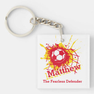 Personalised soccer defensive boy red team key ring