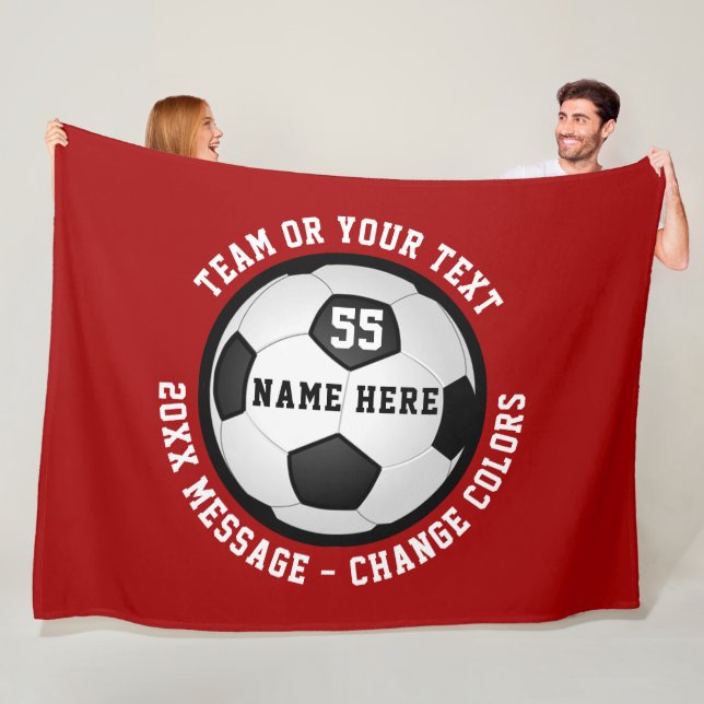 Personalised Soccer Fleece Blankets, Red and White Blanket (In Situ)