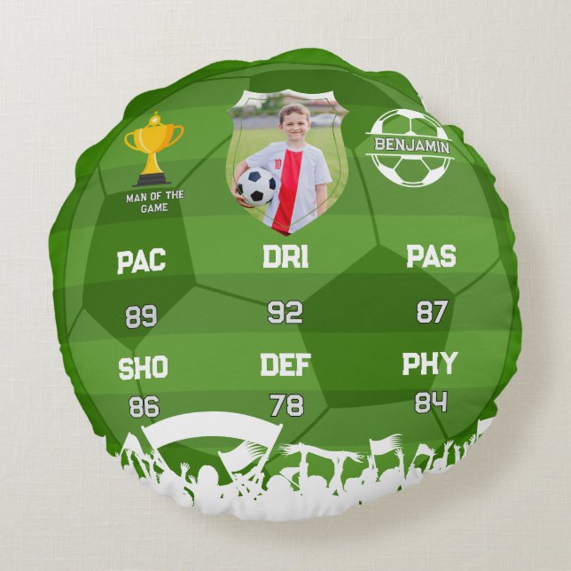 Personalised Soccer Gift For Kids, Custom Fut Card Round Cushion (Back)