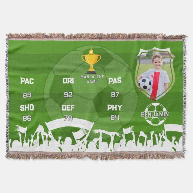 Personalised Soccer Gift For Kids, Custom Fut Card Throw Blanket (Front)