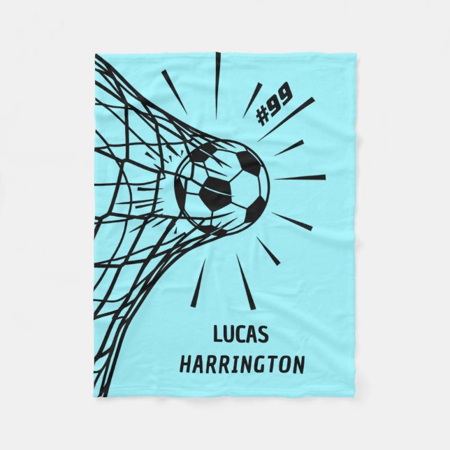 Personalised Soccer Goal Name & Number Fleece Blanket (Front)