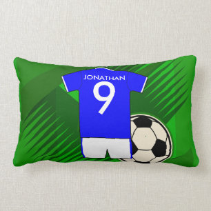 Personalised Soccer Jersey Blue and White Lumbar Cushion