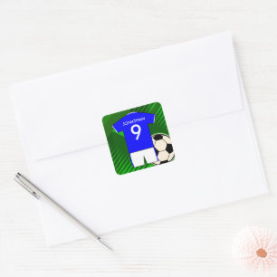 Personalised Soccer Jersey Blue and White Square Sticker