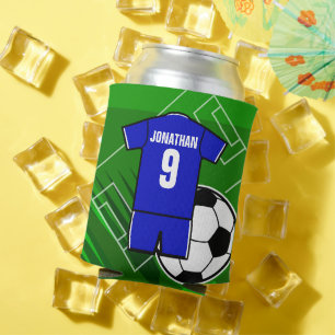 Personalised Soccer Jersey Blue with White Can Cooler