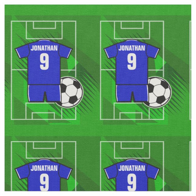 Personalised Soccer Jersey Blue with White Fabric (Close Up)