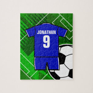 Personalised Soccer Jersey Blue with White Jigsaw Puzzle