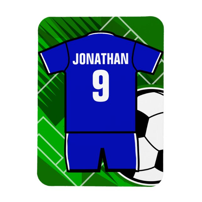 Personalised Soccer Jersey Blue with White Magnet (Vertical)