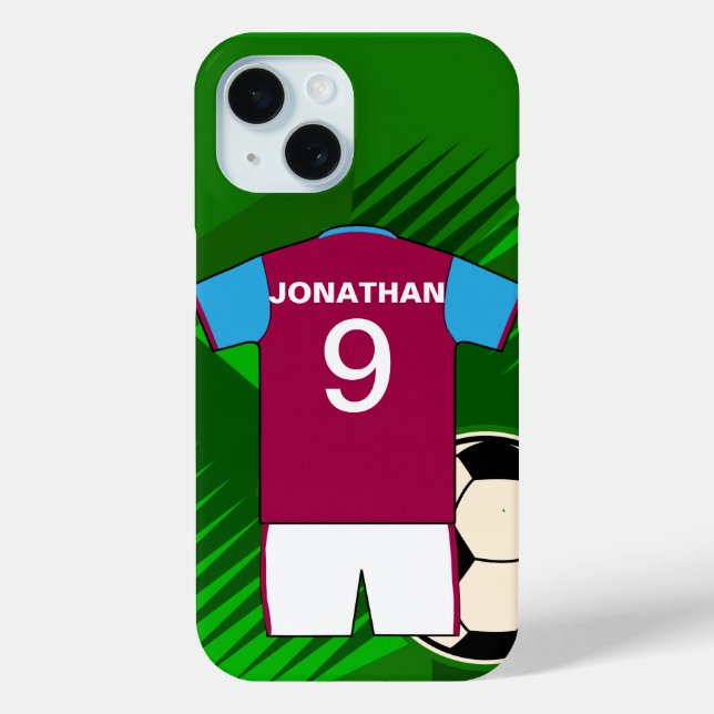 Personalised Soccer Jersey Claret and Blue Case-Mate iPhone Case (Back)