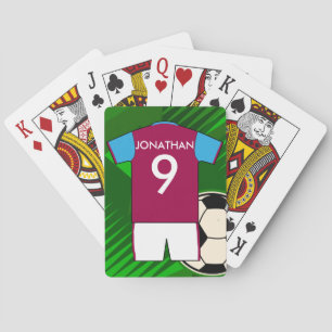 Personalised Soccer Jersey Claret and Blue Playing Cards