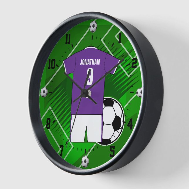 Personalised Soccer Jersey Purple and White Clock (Angle)