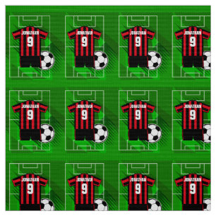 Personalised Soccer Jersey Red and Black Stripes Fabric