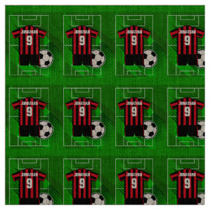 Personalised Soccer Jersey Red and Black Stripes Fabric